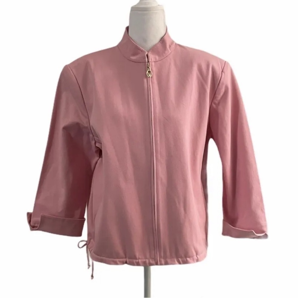 St. John Sport Essentials Vintage Pink Full Zip 3/4 Sleeve Bomber Jacket